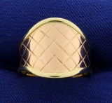 Italian Made Quilted Style Ring In 14k Yellow And Rose Gold