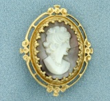 Vintage Cameo Pin In Mother Of Pearl And 14k Yellow Gold