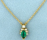 Chrome Tourmaline And Diamond Necklace In 14k Yellow Gold