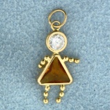 Cz And Citrine Girl Charm In 14k Yellow Gold