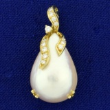 Pear Shaped Mabe Pearl And Diamond Pendant In 18k Yellow Gold