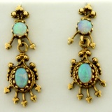 Vintage Opal Dangle Earrings In 14k Yellow Gold