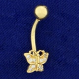 Diamond Butterfly Belly-button Ring In 14k Yellow Gold