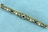 Vintage Sapphire And Pearl Pin In 14k Yellow And White Gold