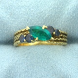 1ct Marquise Chrome Tourmaline And Sapphire Ring In 18k Yellow Gold