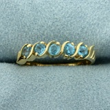 Five Stone Blue Topaz Ring In 10k Yellow Gold
