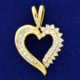 1/2ct Tw Baguette And Round Diamond Heart Pendant In 14k Yellow Gold
