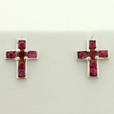 Pink Topaz Cross Earrings In 14k White Gold