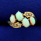 Vintage Opal And Seed Pearl Ring In 14k Yellow Gold