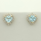Sky Blue Topaz And Diamond Heart Earrings In 14k Yellow Gold