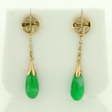 Dangle Jade Earrings In 14k Yellow Gold