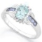 Tanzanite And Aquamarine Deco Style Ring In Platinum Over Sterling Silver