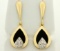 Teardrop Shaped Onyx And 1/4ct Tw Diamond Drop Dangle Earrings In 14k Yellow Gold