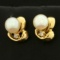 Akoya Pearl And Diamond Stud Earrings In 14k Yellow Gold