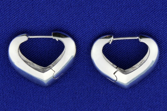 Italian Made 14k White Gold Heart Hoop Earrings