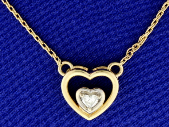 Heart Solitaire Diamond Necklace In 14k Gold
