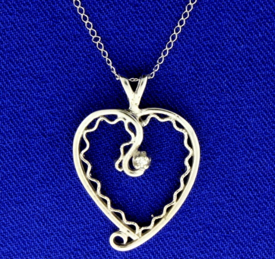 Diamond Heart Pendant With Chain In 14k White Gold