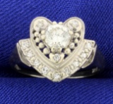 Vintage Diamond Heart Ring In 14k White Gold