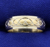 Unique Design Etched Wedding Band Ring In 10k Yellow And White Gold