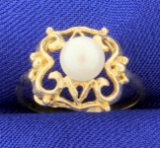 Antique Cultured Pearl Ring In 10k Yellow Gold