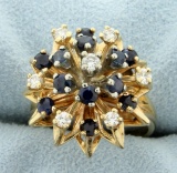 Natural Sapphire And Diamond Starburst Ring In 14k Yellow Gold