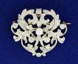 Antique 1.5ct Tw Diamond Pendant/pin In 14k Yellow And White Gold
