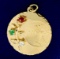 Merry Christmas Charm Or Pendant With Ruby, Emerald, And White Sapphire In 14k Yellow Gold