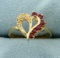 Ruby And Diamond Heart Ring In 14k Yellow Gold