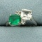 Synthetic Emerald And White Sapphire Ring In 10k White Gold