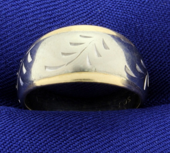 White And Yellow Gold 14k Band Ring With Leaves Or Nature Design