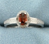 Garnet 0.5ct Ring With Diamonds In Sterling Silver