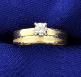 Diamond Engagement Ring And Wedding Band Set In 14k Yellow Gold