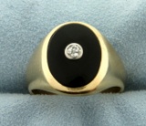 Antique Men's Diamond And Onyx Ring