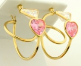 Morganite And Cz Hoop Earrings In 14k Yellow Gold