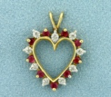 Ruby And Diamond Heart Pendant In 14k Yellow Gold