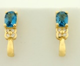 2ct Tw Swiss Blue Topaz And Diamond Earrings In 14k Yellow Gold