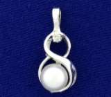 Akoya Pearl And Diamond Drop Pendant In 14k White Gold