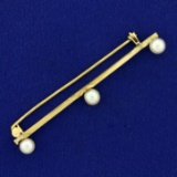 Vintage Three Akoya Pearl Pin In 14k Yellow Gold