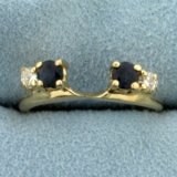 Sapphire And Diamond Solitaire Ring Guard/jacket/enhancer In 18k Yellow Gold