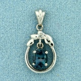 Diamond Pendant With Dangling Lab Alexandrite In 10k White Gold