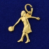 Woman Bowling Charm Or Pendant In 14k Yellow Gold