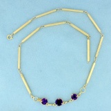 Designer 3 Stone Amethyst Necklace In 14k Yellow Gold