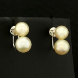 Vintage Screw Back Akoya Pearl Earrings In 14k White Gold