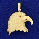 Bald Eagle Head Pendant With Ruby Eye In 14k Yellow Gold
