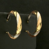 Tri-color Hoop Earrings In 14k Yellow, White, And Rose Gold With Matte And High Shine Finish