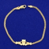 Diamond Cut Claddagh Bismarck Link Bracelet In 14k Yellow Gold