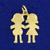 Two Children Holding Hands Pendant In 14k Yellow Gold