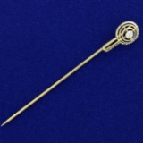 Antique Old European Cut Diamond Pin In 14k Yellow Gold