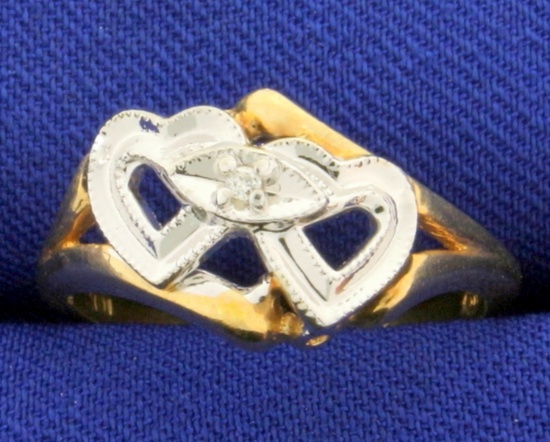 Diamond Double Heart Ring In 10k Yellow Gold