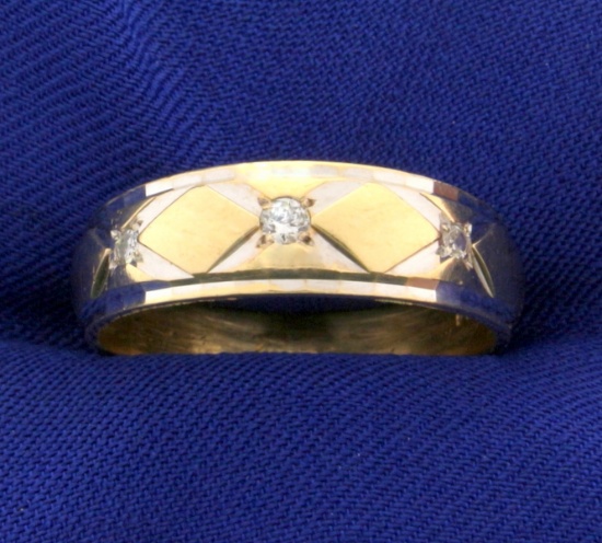 Diamond White And Yellow Gold Wedding Band Ring In 14k Gold